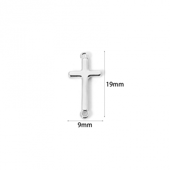 Picture of 2 PCs Brass Religious Connectors Charms Pendants Platinum Plated Cross 19mm x 9mm