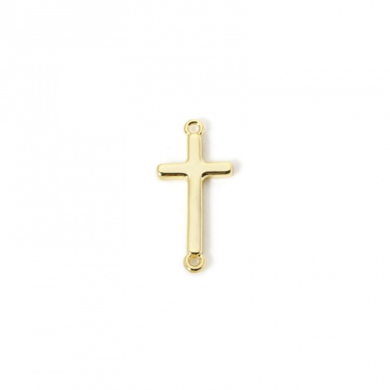 Picture of 2 PCs Brass Religious Connectors Charms Pendants 18K Gold Plated Cross 19mm x 9mm