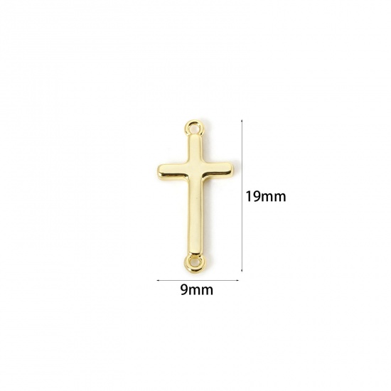 Picture of 2 PCs Brass Religious Connectors Charms Pendants 18K Gold Plated Cross 19mm x 9mm