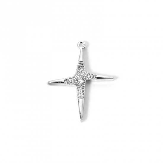 Imagen de 1 Unidad Latón Galaxia Colgantes Platino Chapado Estrella Micro Pave Claro Circón Artificial 29mm x 23mm
