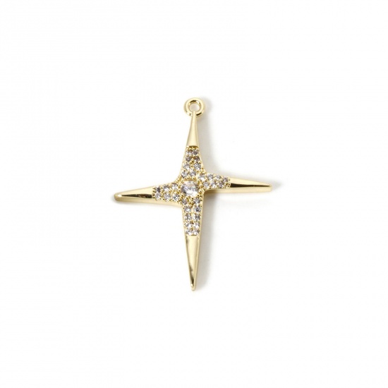 Imagen de 1 Unidad Latón Galaxia Colgantes Chapado en Oro de 18K Estrella Micro Pave Claro Circón Artificial 29mm x 23mm