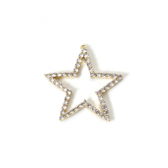 Immagine di 1 Pz Ottone Galassia Ciondoli Placcato Oro 18K Stella a Cinque Punte Micro Spianare Trasparente Cubic Zirconiae 29mm x 28mm