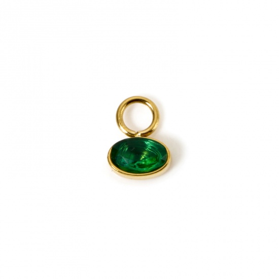 Immagine di 1 Pz Placcatura Sottovuoto PVD Ecologica 304 Acciaio Inossidabile Ciondoli Ovale 14K Vero Oro Placcato Mini Verde Cubic Zirconiae 8mm x 6mm