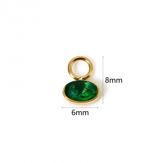 Immagine di 1 Pz Placcatura Sottovuoto PVD Ecologica 304 Acciaio Inossidabile Ciondoli Ovale 14K Vero Oro Placcato Mini Verde Cubic Zirconiae 8mm x 6mm