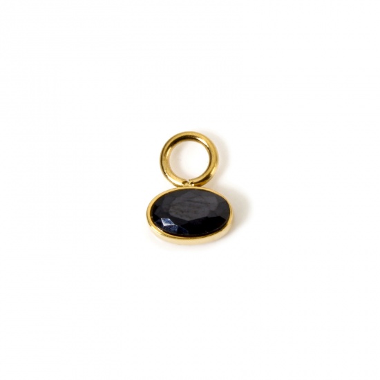 Immagine di 1 Pz Placcatura Sottovuoto PVD Ecologica 304 Acciaio Inossidabile Ciondoli Ovale 14K Vero Oro Placcato Mini Nero Cubic Zirconiae 8mm x 6mm