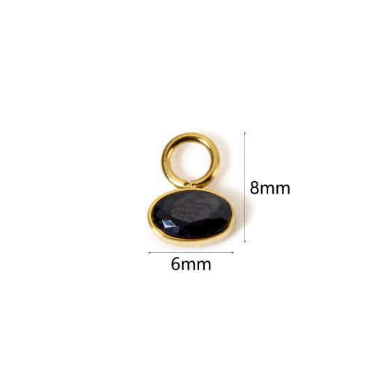 Immagine di 1 Pz Placcatura Sottovuoto PVD Ecologica 304 Acciaio Inossidabile Ciondoli Ovale 14K Vero Oro Placcato Mini Nero Cubic Zirconiae 8mm x 6mm