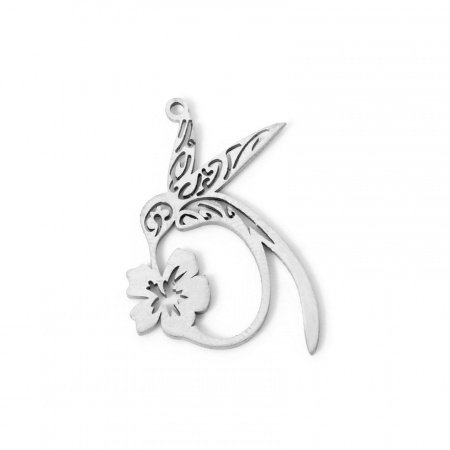 Picture of 2 PCs Eco-friendly 304 Stainless Steel Charms Silver Tone Hummingbird Flower Hollow 29mm x 22mm