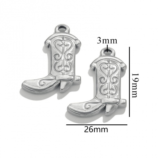 Immagine di 2 Pz 304 Acciaio Inossidabile Abiti Ciondoli Stivale Tono Argento 26mm x 19mm