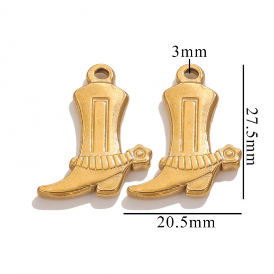 Immagine di 2 Pz Placcatura Sottovuoto Ecologica 304 Acciaio Inossidabile Abiti Ciondoli Stivale Placcato Oro 18K 27.5mm x 20.5mm
