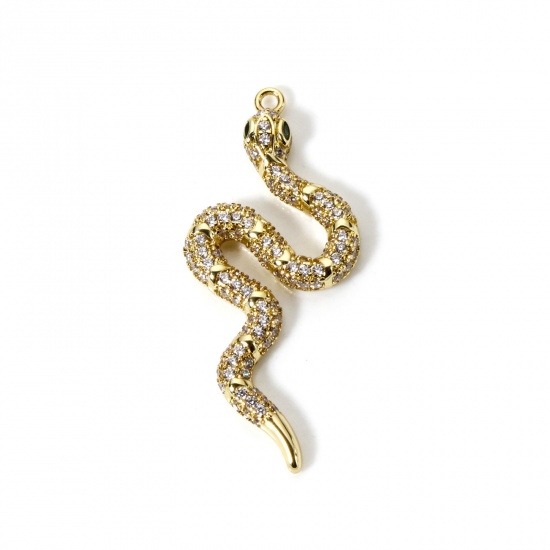 Image de 1 Pièce Pendentifs en Laiton Plaqué Or 18K Serpent Micro Pave à Zircone Cubique Clair 3.7cm x 1.7cm