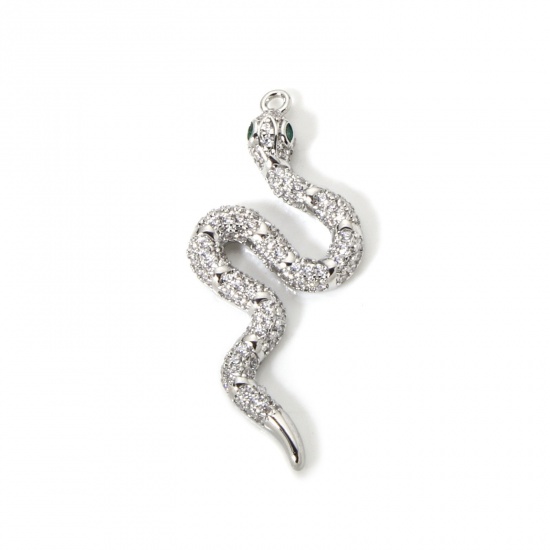 Image de 1 Pièce Pendentifs en Laiton Plaqué Platine Serpent Micro Pave à Zircone Cubique Clair 3.7cm x 1.7cm