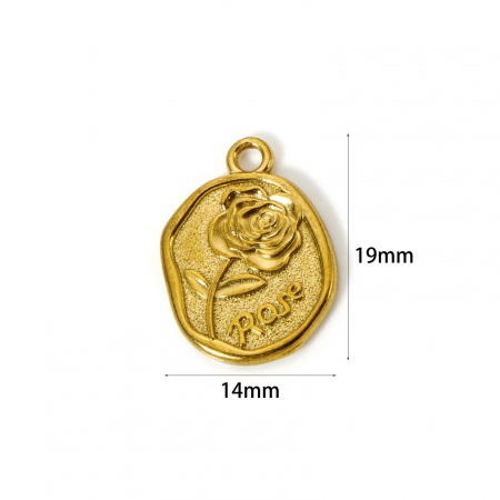 Picture of 1 Piece Eco-friendly PVD Vacuum Plating Waterproof Anti-Tarnish Hypoallergenic 304 Stainless Steel Valentine's Day Charms 18K Real Gold Plated Irregular Rose Flower Double Sided 19mm x 14mm