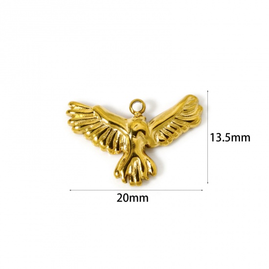1 個 エコフレンドリー PVD真空メッキ 304ステンレス鋼 チャーム イーグル 18Kリアルゴールドメッキ 20mm x 13.5mm、 の画像