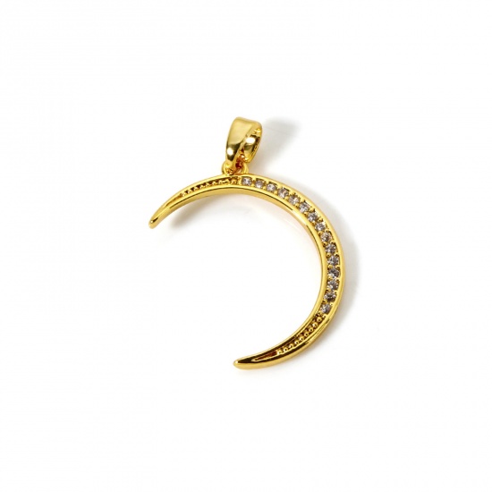 Immagine di 2 Pz Ecologico Ottone Galassia Ciondoli 18K Vero Oro Placcato Luna Nuova Micro Spianare Trasparente Cubic Zirconiae 26mm x 16mm