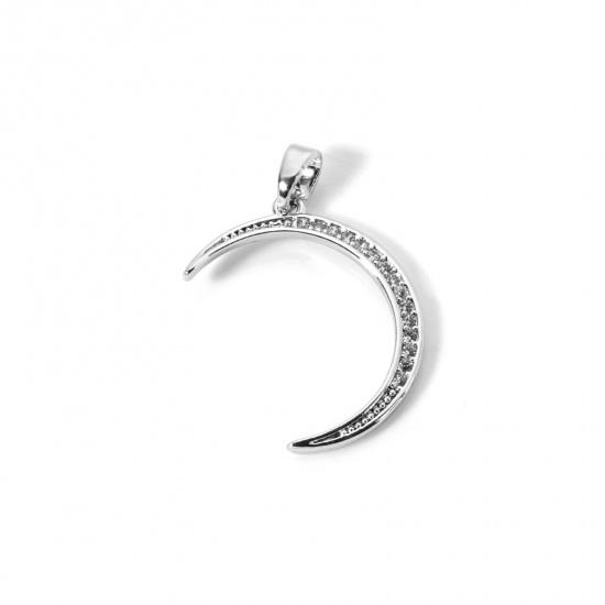 Immagine di 2 Pz Ecologico Ottone Galassia Ciondoli Vero Platino Placcato Luna Nuova Micro Spianare Trasparente Cubic Zirconiae 26mm x 16mm