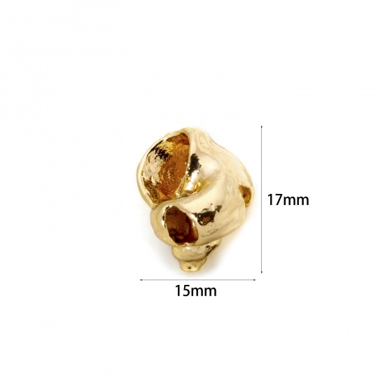 2 個 真鍮 海ジュエリー チャーム 18Kゴールドメッキ 巻き貝 3D 17mm x 15mm、 の画像