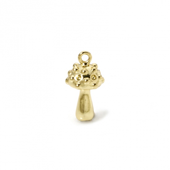 Picture of 2 PCs Brass Flora Collection Charms 18K Gold Plated Mushroom 3D 18mm x 9.5mm