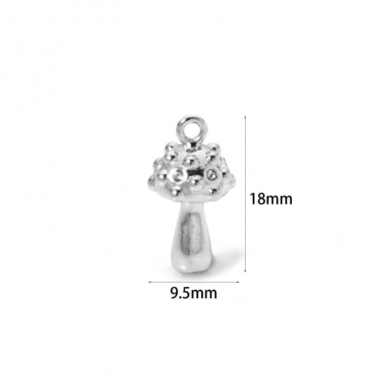 Picture of 2 PCs Brass Flora Collection Charms Platinum Plated Mushroom 3D 18mm x 9.5mm