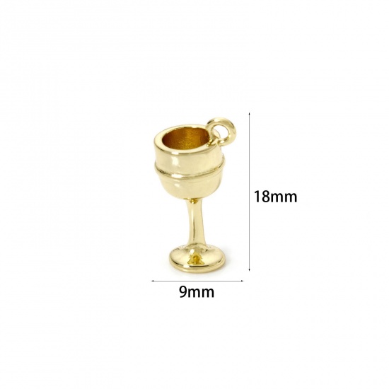 Imagen de 2 Unidades Latón 3D Colgantes Chapado en Oro de 18K Copa de Vino 18mm x 9mm