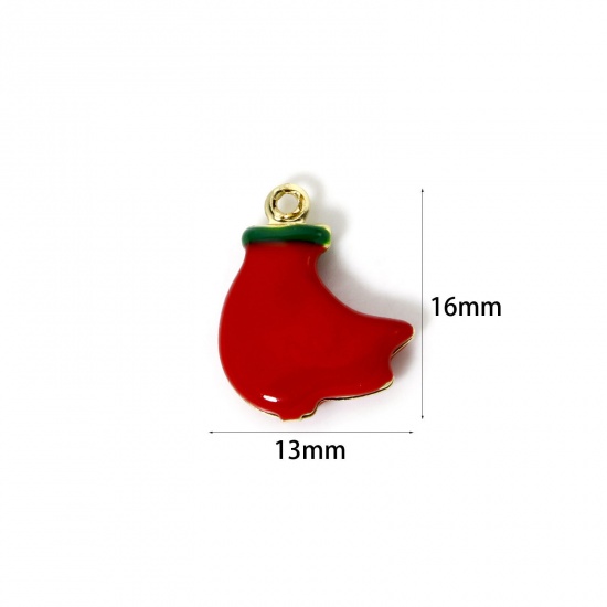 Imagen de 2 Unidades Latón Colgantes Chapado en Oro de 18K Rojo Banana Esmalte de Doble Cara 16mm x 13mm