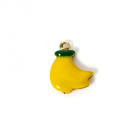 Imagen de 2 Unidades Latón Colgantes Chapado en Oro de 18K Amarillo Banana Esmalte de Doble Cara 16mm x 13mm