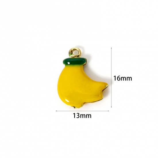 Imagen de 2 Unidades Latón Colgantes Chapado en Oro de 18K Amarillo Banana Esmalte de Doble Cara 16mm x 13mm