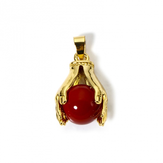 Imagen de 1 Piece Brass Charms 18K Gold Plated Red Hand 3D 3.5cm x 2cm