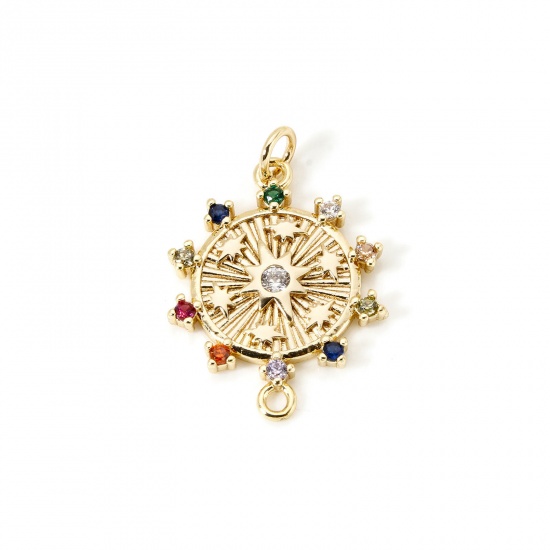 Bild von 1 Stück Umweltfreundlich Messing Galaxis Steckverbinder Charms Anhänger 18K Echtgold plattiert Stern Micro Pave Bunt Kubischer Zirkon 27mm x 18mm
