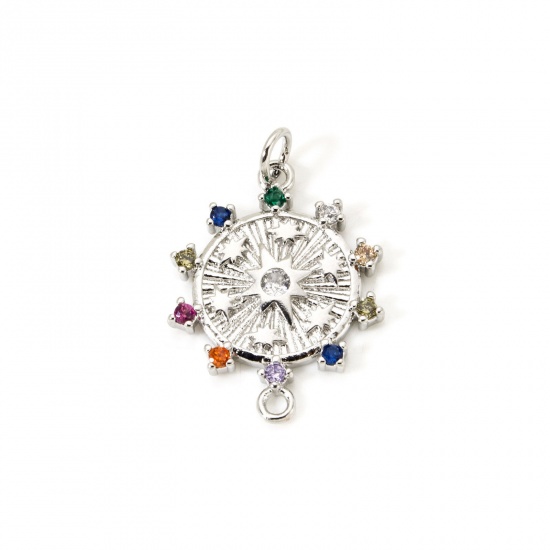 Bild von 1 Stück Umweltfreundlich Messing Galaxis Steckverbinder Charms Anhänger Echt Platin plattiert Stern Micro Pave Bunt Kubischer Zirkon 27mm x 18mm