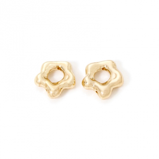 Bild von 5 Stück Umweltfreundlich Messing Perlen Rahmen Blumen 18K Echtgold plattiert (Perlengr??e anpassen: 2mm D.) 9mm x 9mm