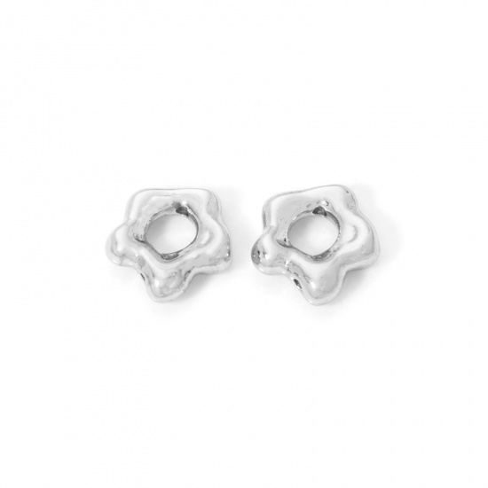 Bild von 5 Stück Umweltfreundlich Messing Perlen Rahmen Blumen Echt Platin plattiert (Perlengr??e anpassen: 2mm D.) 9mm x 9mm