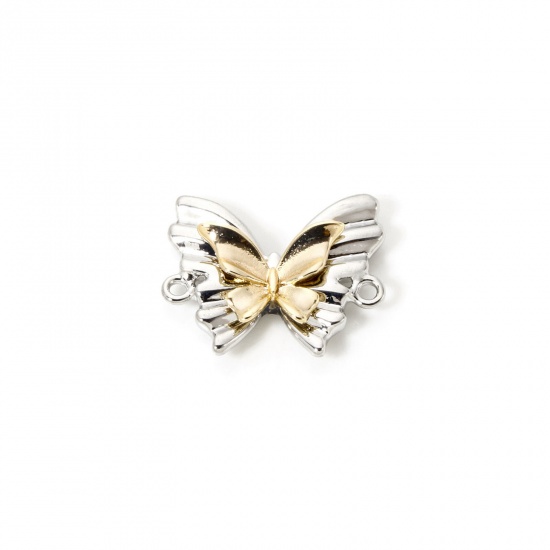 Bild von 2 Stück Umweltfreundlich Messing Insekt Steckverbinder Charms Anhänger 18K Echt echtvergoldet & Echt Platin plattiert Mixefarbe Schmetterling 20.5mm x 17mm