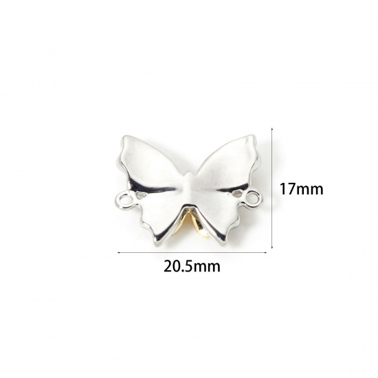 Bild von 2 Stück Umweltfreundlich Messing Insekt Steckverbinder Charms Anhänger 18K Echt echtvergoldet & Echt Platin plattiert Mixefarbe Schmetterling 20.5mm x 17mm