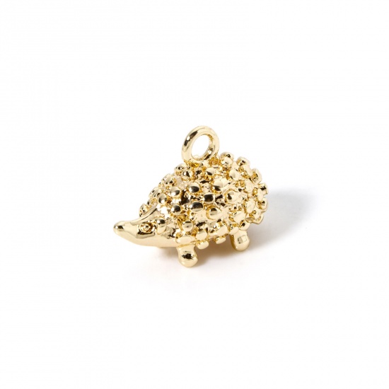 Imagen de 5 Unidades Respetuoso del Medio Ambiente Latón Colgantes 18K Oro Real Chapado Erizo 3D 18mm x 13.5mm