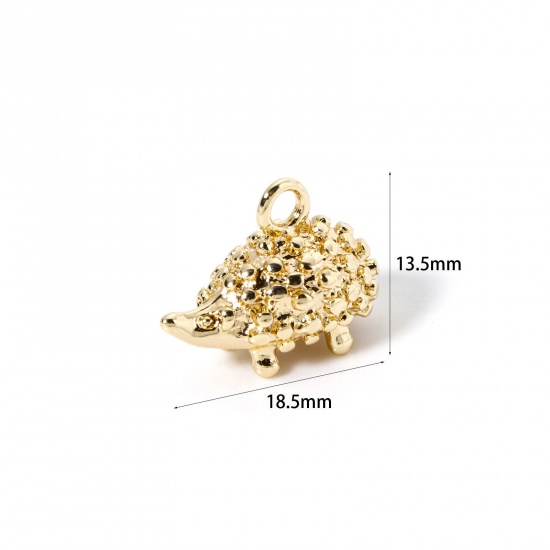 Imagen de 5 Unidades Respetuoso del Medio Ambiente Latón Colgantes 18K Oro Real Chapado Erizo 3D 18mm x 13.5mm