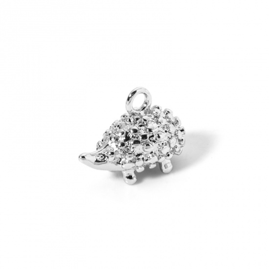 Imagen de 5 Unidades Respetuoso del Medio Ambiente Latón Colgantes Platino Real Chapado Erizo 3D 18mm x 13.5mm