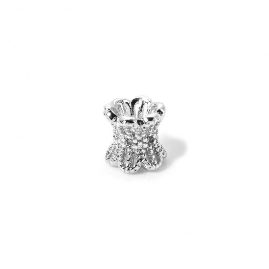Bild von 2 Stück Umweltfreundlich Messing Perlen zur DIY-Schmuckherstellung Echt Platin plattiert Sanduhr Micro Pave Klar Zirkonia 6mm x 6mm, Loch: ca. 1.4mm