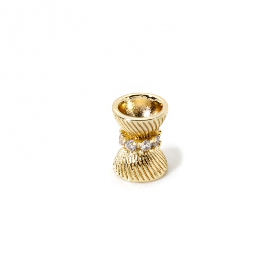 Bild von 2 Stück Umweltfreundlich Messing Perlen zur DIY-Schmuckherstellung 18K Echtgold plattiert Sanduhr Micro Pave Klar Zirkonia 9mm x 7mm, Loch: ca. 1.2mm