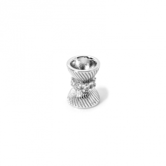 Bild von 2 Stück Umweltfreundlich Messing Perlen zur DIY-Schmuckherstellung Echt Platin plattiert Sanduhr Micro Pave Klar Zirkonia 9mm x 7mm, Loch: ca. 1.2mm