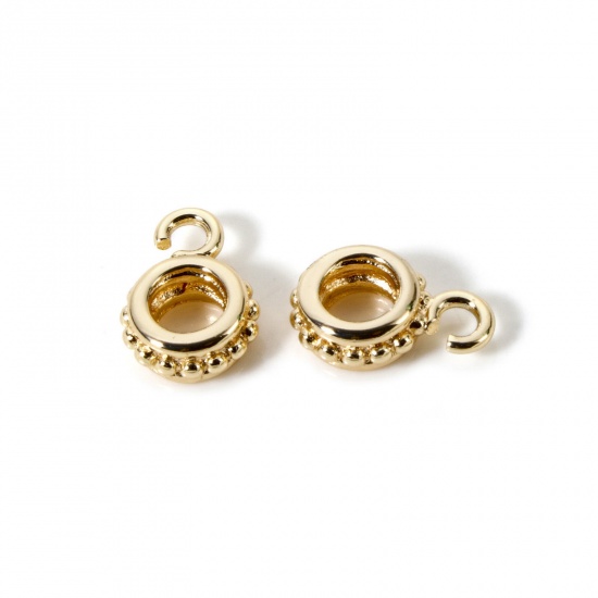 Bild von 5 Stück Umweltfreundlich Messing Bügelperlen mit Schleife für DIY-Schmuckherstellung Rund Punkt 18K Echtgold plattiert 12mm x 8mm