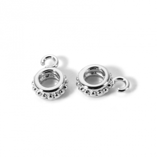 Bild von 5 Stück Umweltfreundlich Messing Bügelperlen mit Schleife für DIY-Schmuckherstellung Rund Punkt Echt Platin plattiert 12mm x 8mm