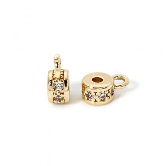 Immagine di 5 Pz Ecologico Ottone Perline di Cauzione con Anello per Gioielli Fai-da-te che Fanno i Ritrovamenti Accessori Tondo 18K Vero Oro Placcato Micro Spianare Trasparente Cubic Zirconiae 7.5mm x 5mm