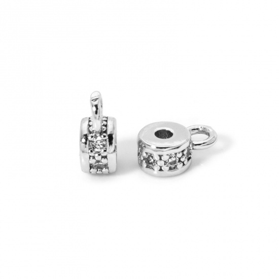 Immagine di 5 Pz Ecologico Ottone Perline di Cauzione con Anello per Gioielli Fai-da-te che Fanno i Ritrovamenti Accessori Tondo Vero Platino Placcato Micro Spianare Trasparente Cubic Zirconiae 7.5mm x 5mm