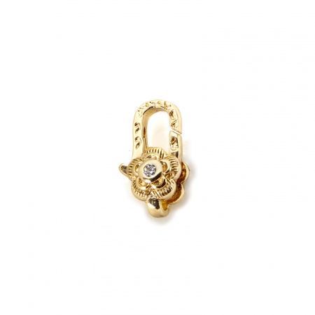 Picture of Eco-friendly Brass Lobster Clasp Findings Flower Real Gold Plated Micro Pave Clear Cubic Zirconia 11.5mm x 7mm
