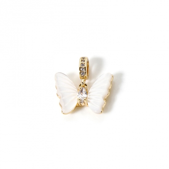 Imagen de 1 Unidad Respetuoso del Medio Ambiente Latón Insecto Colgantes 18K Oro Real Chapado Blanco Mariposa Imitación de Shell 17mm x 16mm