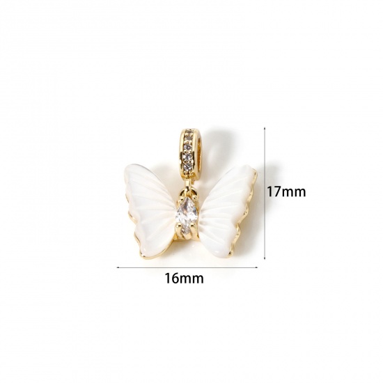 Imagen de 1 Unidad Respetuoso del Medio Ambiente Latón Insecto Colgantes 18K Oro Real Chapado Blanco Mariposa Imitación de Shell 17mm x 16mm