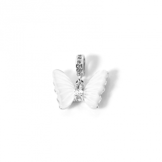 Imagen de 1 Unidad Respetuoso del Medio Ambiente Latón Insecto Colgantes Platino Real Chapado Blanco Mariposa Imitación de Shell 17mm x 16mm