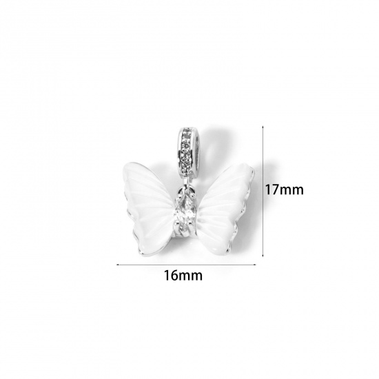Imagen de 1 Unidad Respetuoso del Medio Ambiente Latón Insecto Colgantes Platino Real Chapado Blanco Mariposa Imitación de Shell 17mm x 16mm