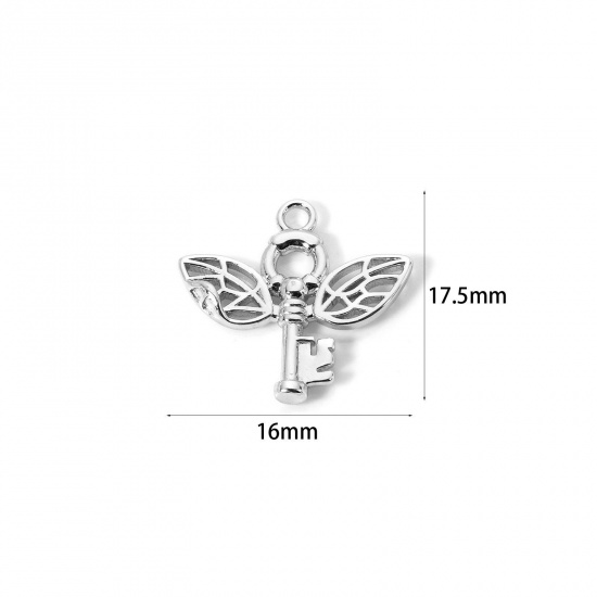 Bild von 2 Stück Umweltfreundlich Messing Charms Echt Platin plattiert Schlüssel Hohl 17.5mm x 16mm