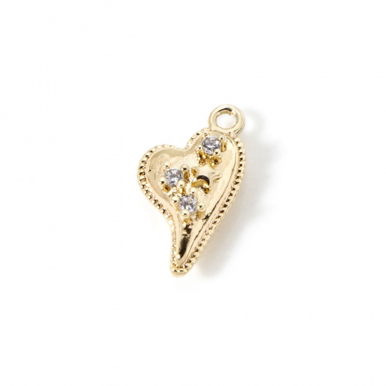 Bild von 2 Stück Umweltfreundlich Messing Valentinstag Charms 18K Echtgold plattiert Herz Stern Klar Kubischer Zirkon 15mm x 8mm